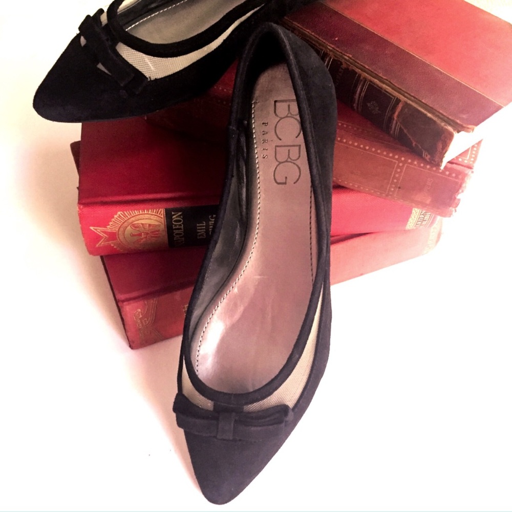 French Black Suede Pointed Flats sz8 - Picture 2 of 3